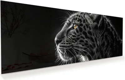 Produktbild von Glasbild 100x40cm in XXL für Wohnzimmer, Schlafzimmer Motiv Leopard Silhouette