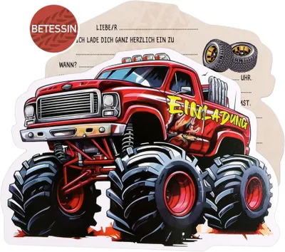 Produktbild von Monstertruck Einladungskarten Kindergeburtstag - 12 Stück Rennaction Mottoparty
