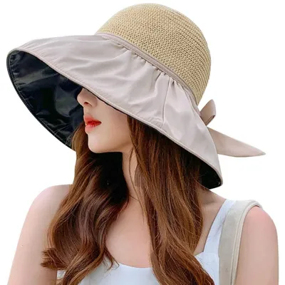 Produktbild von Sonnenhüte mit breiter Krempe für Damen, UV-Schutz, atmungsaktives Futter, Strohhut, Sommer, faltbarer Strandhut, UPF 50+