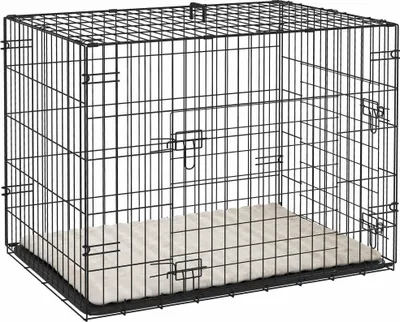 Productafbeelding van Opvouwbare hondenkooi met 2 deuren, bak, kussen, zwart