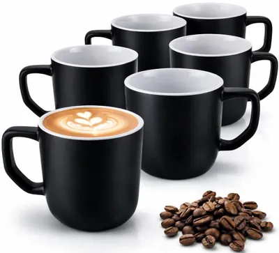 Produktbild von Kaffeetassen 6er Set Tassen Kaffeebecher Kaffeetasse Schwarz Becher Tasse 300ml