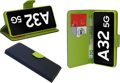 Produktbild von Buch Tasche "Fancy" für Samsung Galaxy A04s Handy Hülle Etui Schutzhülle mit Standfunktion, Kartenfach Blau-Grün