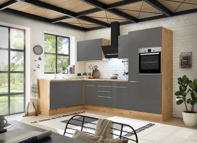 Produktbild von Küche Küchenzeile Winkelküche Marleen Premium 310 cm Grau Artisan Eiche Respekta