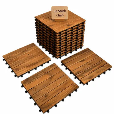 Hossis Wholesale Holzfliesen Balkon 30x30 cm Akazie Teak Optik 33 Stueck 3m2 Balkonboden Terrassenfliesen Klicksystem Gartenfliesen Terrassenboden Aussenbereich wetterfest zuschneidbar rutschfest