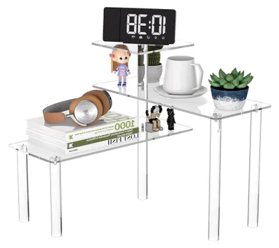 Produktbild von Transparentes Eckregal für die Arbeitsplatte, 42,9 x 42,9 x 39,6 cm, 3 Etagen, Acryl-Organizer für Badezimmer, Küche, Arbeitszimmer, Gewürzgläser, Kaffeebar, Kommode, Bücher