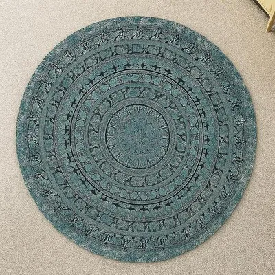 Image de Tapisserie murale ronde Azomor de style bohème, pour une décoration d'intérieur pleine de charme, 183 cm
