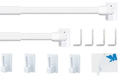 Produktbild von Ausziehbare Gardinenstangen – Set aus 2 weißen Halterungen, 50-85 cm