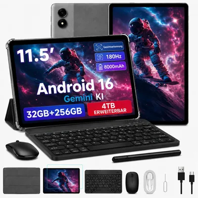 Produktbild von T70 Android 16 Tablet 11", 32GB+256GB(2TB TF), 180Hz Touch, 90Hz Display, 8000mAh, 8MP+13MP, mit Stylus/Cover/Tastatur/Maus, Gesichtserkennung