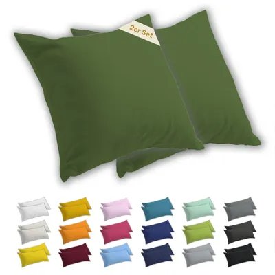 Produktbild von Lavea® 2er Set Kissenbezug 40x40 cm, 100% Baumwolle Jersey, YKK-Reißverschluss, Olivgrün