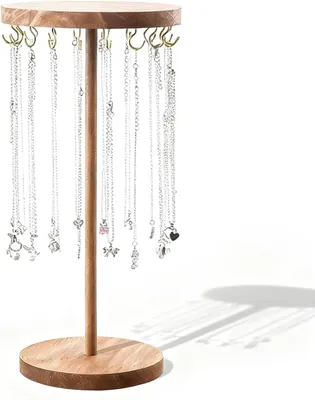 Imagen del producto de Soporte para joyería de madera, color nogal, 40x18 cm, con 18 ganchos, ideal para collares y pulseras