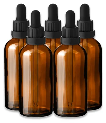 Produktbild von 5x Glasflasche Braun 100 ml mit schwarzer Glaspipette – leer zum Befüllen