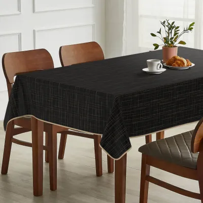 Produktbild von Tischdecke Lines - ROMA mit feiner Veredelung und Beschichtung Tischwäsche Stoff-Tischdecke uni Schwarz 120x180cm mit Paspelband