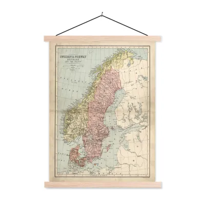 Produktbild von MuchoWow® Textilposter Antike Landkarte von Norwegen und Schweden 40x53 cm mit holzfarbenen Rahmen - Schlafzimmer