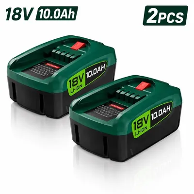 Zdjęcie produktu dla Akumulator litowo-jonowy – akumulator zamienny do elektronarzędzi 18V – 2 x 10,0 Ah – zestaw 2 sztuki – do wiertarko-wkrętarek, szlifierki i piły akumulatorowej