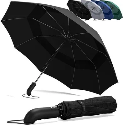 Productafbeelding van Famanu Opvouwbare paraplu - Automatisch openen en sluiten - Wind- en waterdicht - Compact en stabiel - Inclusief beschermhoes