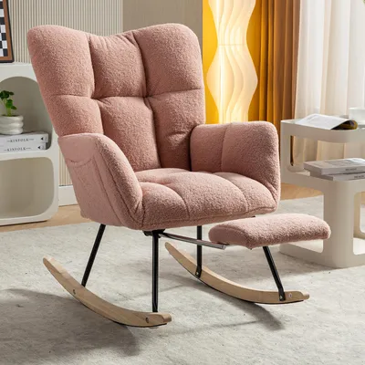 Immagine prodotto di MODFU Sedia a dondolo in peluche a forma di orsetto, ideale per bambini, sedia relax, colore rosa