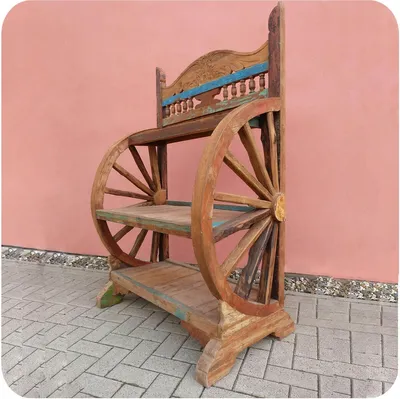 Zdjęcie produktu dla Antikes Wagenrad Regal | Djawa | Recycling Teak Holz massiv