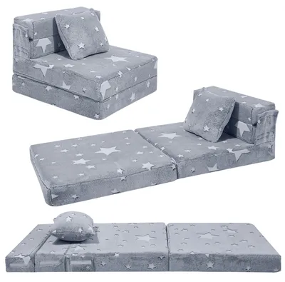 Produktbild von Kindersofa mit Schlafgelegenheit – Klappbares Sternmuster, Grau
