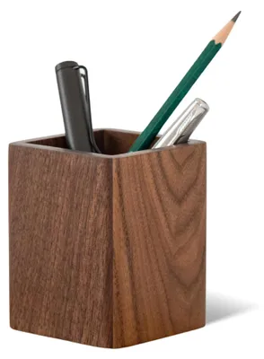 Produktbild von Quadratischer Stiftehalter aus Walnussholz, Schreibtisch-Organizer für Büro, Schule und Zuhause.