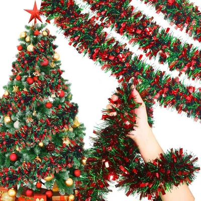 Immagine prodotto di Ghirlanda natalizia, decorazioni scintillanti, 10 metri, rosso e verde, plastica