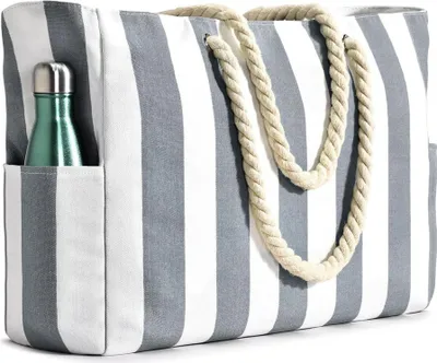 Produktbild von Strandtasche Groß Wasserdicht Streifen Reißverschluss XXL Familie Reisetasche