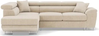 Image de Best Mobilier Baoji - Canapé d'angle gauche 5 places convertible avec têtières et coffre en velours côtelé , Beige