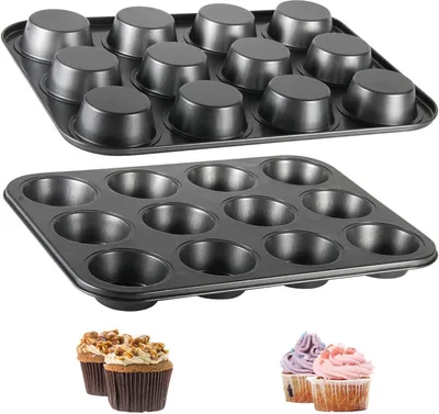 Produktbild von PIQIUQIU 2 Stück Große Muffinform Antihaft Muffin Pfannen, Cupcake Formen Backformen für Cupcakes Brownies Kuchen Pudding (35.3x26.2x3cm)