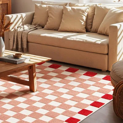 Produktbild von sweeek - In- und Outdoor-Teppich, rosa und rot kariert
