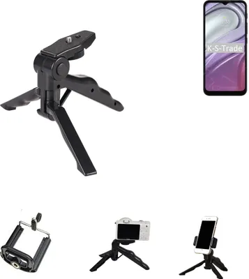 Produktbild von K-S-Trade Stativ Tisch-Ständer Dreibein Handy-Stativ Ständer kompatibel mit Motorola Moto G20 Mini-Stativ Smartphone Tripod Handy-Stativ aus Plastik