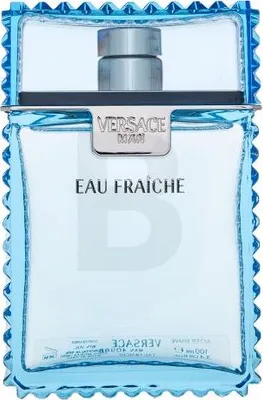 A close-up shot of a Versace Eau Fraiche Man bottle.
