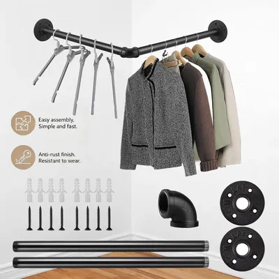 Produktbild von L Form Wandmontage Platzsparenders Wandregal Kleiderständer Kleiderstange Wand