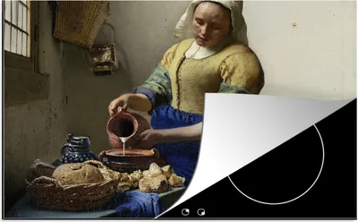 Produktbild von KitchenYeah© Herdabdeckplatte Das Milchmädchen - Johannes Vermeer , 76x51cm, Küche Deko, Glaskeramikkochfeld Herdabdeckung, Abdeckplatte fùr Kochfeld