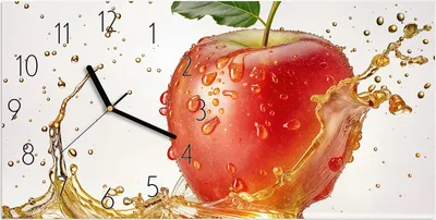 Produktbild von Wanduhr aus Glas mit Motiv Spritziger Apfel- 60 x 30 cm - inkl. Aufhängesystem