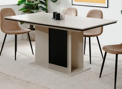 Produktbild von Esstisch "Brebbia" in sand und schwarz Säulentisch ausziehbar 160 / 200 x 90 cm