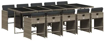 Produktbild von vidaXL 11-tlg. Garten-Essgruppe mit Kissen Grau Poly Rattan