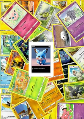 Produktbild von 50 Pokémon-Karten inkl. 5 Holos - Deutsch - zufällig Sortiert und gemischt inkl. BenjiChu Sammelobjekt