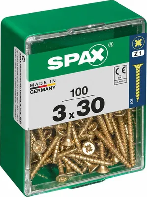 Zdjęcie produktu dla SPAX 4081020300302, Śruba, Stal, Cynk, Drewno, Płaska głowa, Pozidriv, Żółty