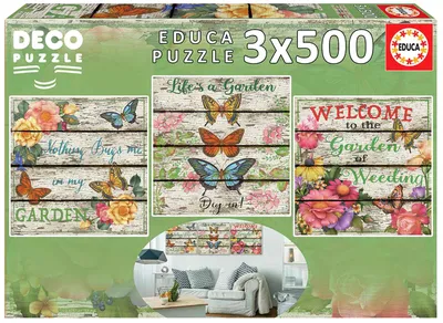 Obrázek produktu pro Puzzle 3x500 Kwiaty i Motyle 109639