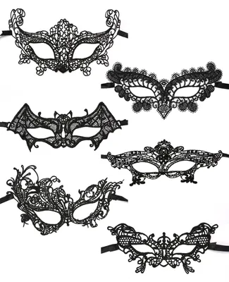 6 Venezianische Masken, schwarze Spitzen-Augenmasken für Damen, Karneval