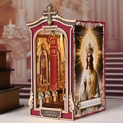 Produktbild von DIY Book Nook Jesus Christus - 3D-Puzzle - 133 Teile - Miniaturhaus aus Holz - mit LED