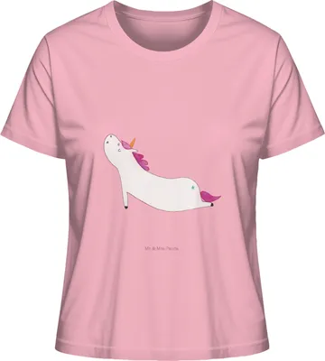 Produktbild von Mr. & Mrs. Panda Baumwoll T-Shirt Damen Einhorn Yoga Größe M - Baumwolle Pink - Geschenk, Achtsamkeit, Unicorn, Sport, shirt, Kurzarmshirt, Basic, Oberteil, Yogamatte