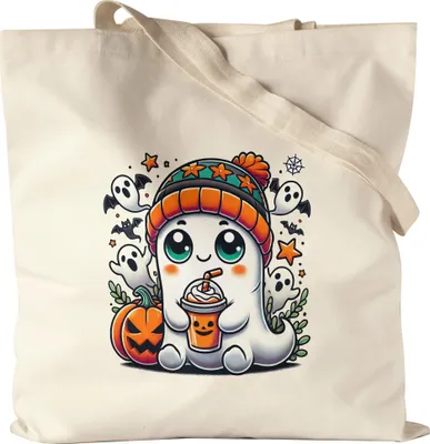 Produktbild von Süßes Geister-Design Jutebeutel Halloween Kürbis Herbst Geist niedlich