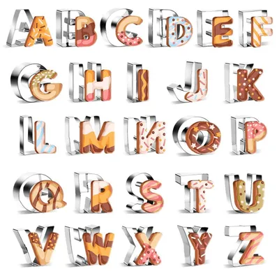 Immagine prodotto di Stampini per biscotti a forma di lettere dell'alfabeto, set da 26 pezzi, in acciaio inossidabile, diametro 6,5 cm, ideali per decorare torte, biscotti e altri dolci. Accessori per la pasticceria