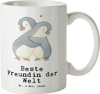 Produktbild von Mr. & Mrs. Panda Keramiktasse Pinguin Beste Freundin der Welt - Weiß - Geschenk, Bff, Spruch, Frau, Große Tasse, mit henkel, Teetasse, Bae, Haferl, Geschenkidee, Pott