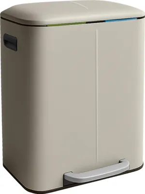 Immagine prodotto di Cestino Relaxdays, 2 scomparti, 2x 20 l, secchi interni estraibili, chiusura ammortizzata, pedale, metallo, separatore di rifiuti da cucina, beige
