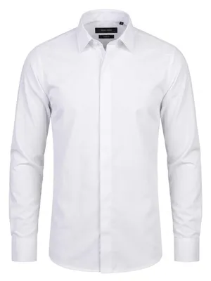 Produktbild von Herren Hemd Slim Fit Business Hochzeit Freizeit Langarm Verdeckte Knopf Weiß S-XXL
