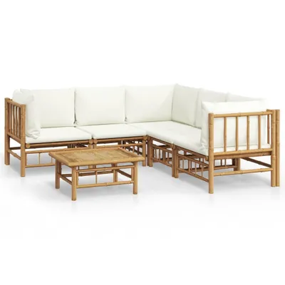 Produktbild von vidaXL 6-tlg. Garten-Lounge-Set mit Cremeweißen Kissen Bambus
