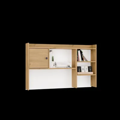 Produktbild von Moderner Schreibtischaufsatz 120 cm mit Regalfächern und Tür Stauraum
