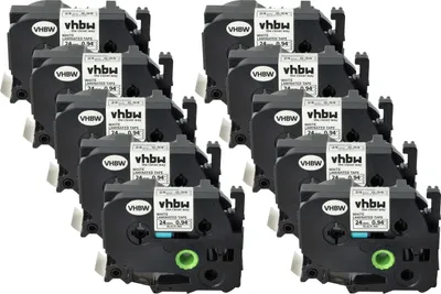 Produktbild von vhbw 10x Schriftband-Kassette kompatibel mit Brother P-Touch PT-P750WVP, PT-P900, PT-P900W, PT-P950NW Etiketten-Drucker 8m x 24mm Schwarz auf Weiß