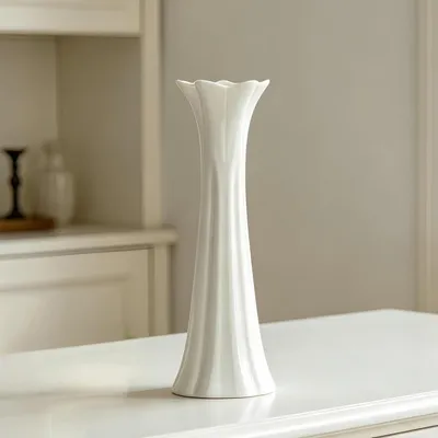 Image de Vase en céramique blanche, 30 cm, à structure décorative, idéale pour les fleurs, pour salon ou chambre